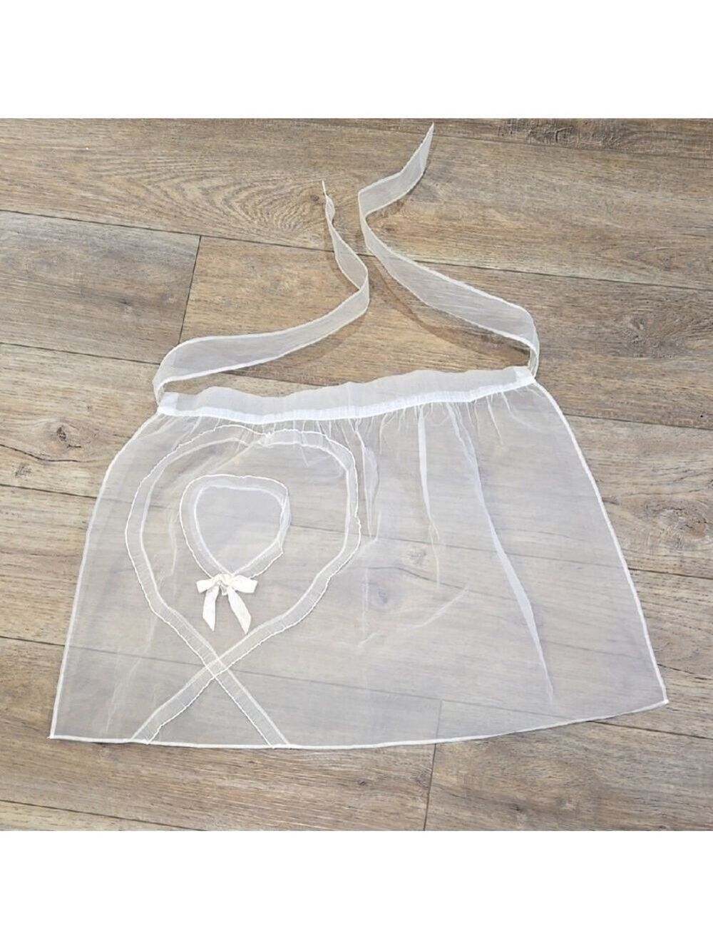 Vintage 80's Sheer White Apron with Ribbon Detail